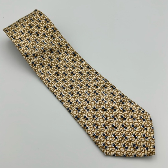 Gucci by Paolo Gucci Vintage Silk Tie Gold Blue Ivory - Picture 2 of 6